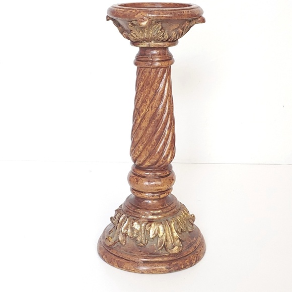 Other - Tall Twisted Wood w/ Gold Leaf Candle Stick Holder
